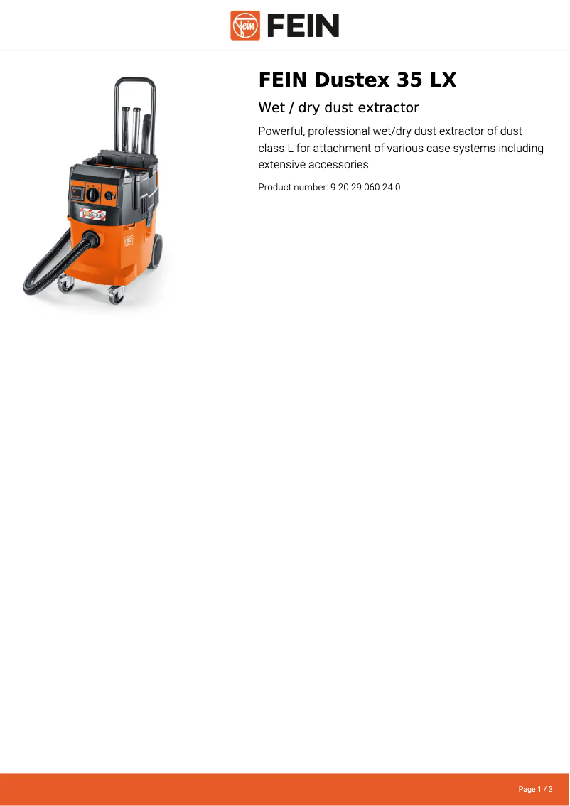 Page n°1 - Fiche technique Fein Dustex 35 LX