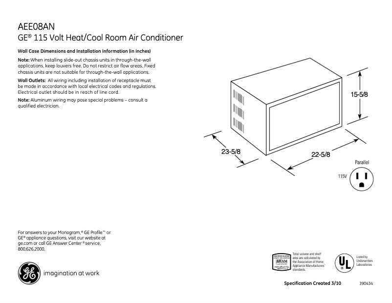 Page n°1 - Fiche technique GE AEE08AN
