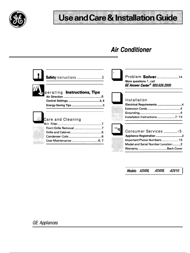 Page 1 de la notice Manuel utilisateur GE ASV06LC