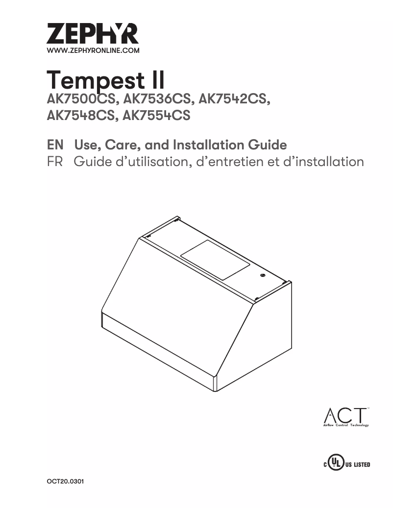 Page n°1 - Manuel utilisateur Zephyr Tempest II AK7500CS