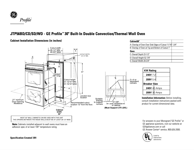 Página 1 del manual Ficha técnica GE Profile JTP56BDBB