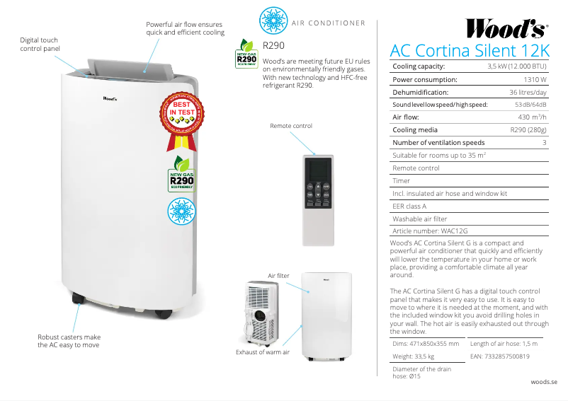 Page 1 de la notice Fiche technique Wood's WAC12G