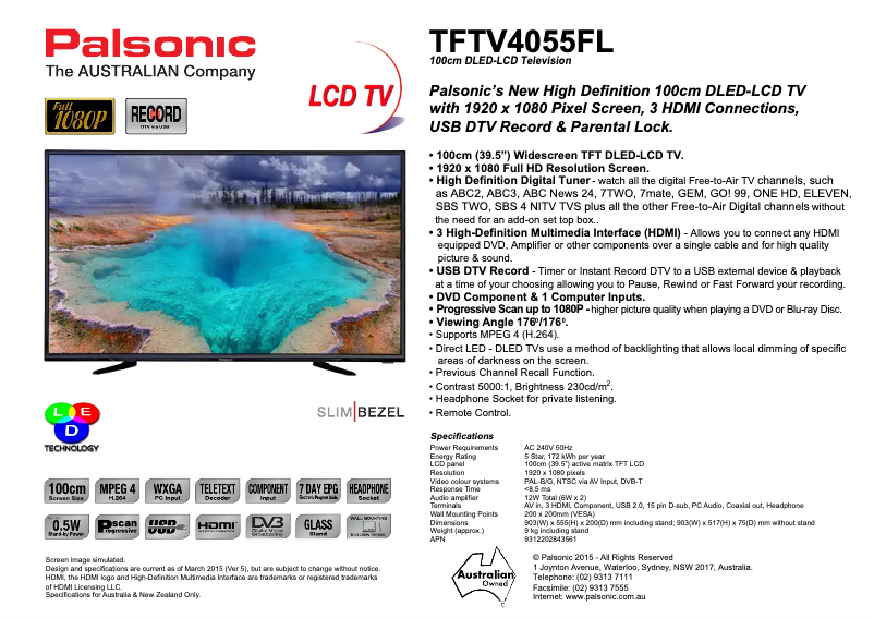 Página 1 del manual Manual de usuario Palsonic TFTV4055FL