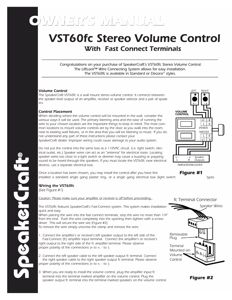 Page 1 de la notice Manuel utilisateur SpeakerCraft VST60fc