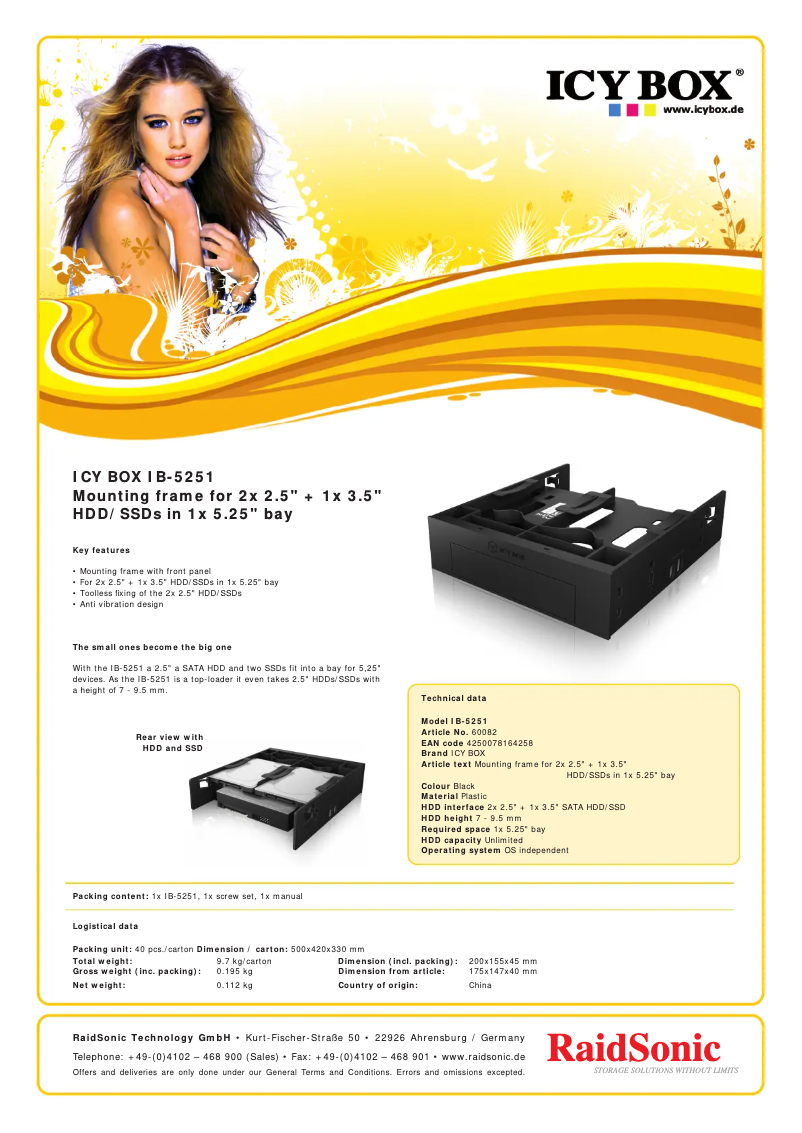 Page 1 de la notice Fiche technique Icy Box IB-5251