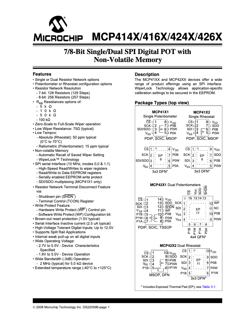 Image de la première page du manuel de l'appareil mcp4161