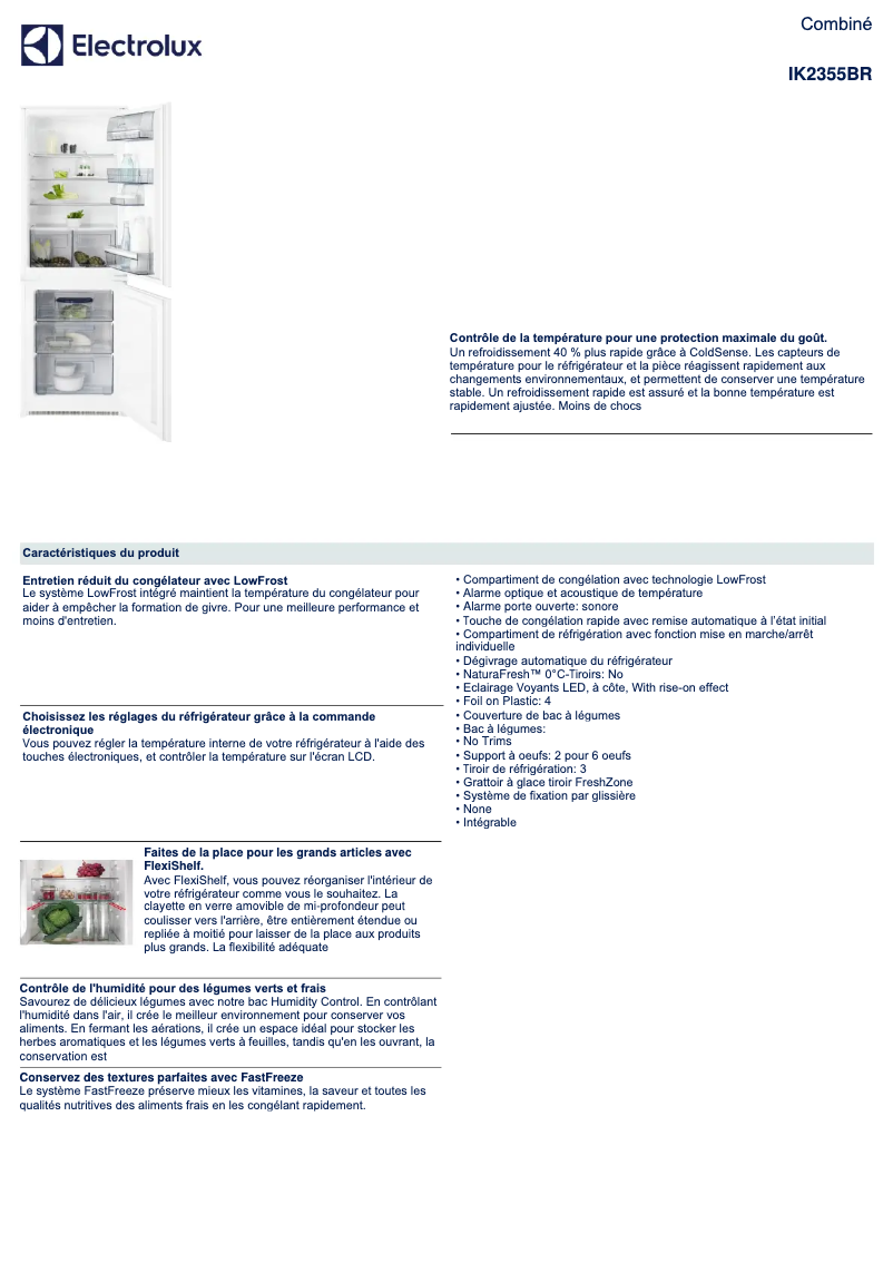 Page 1 de la notice Fiche technique Electrolux IK2355BR