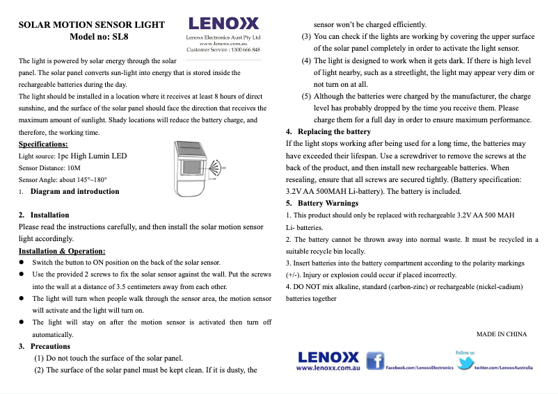 Page 1 de la notice Manuel utilisateur Lenoxx SL8x4
