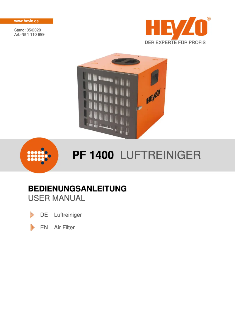 Page 1 de la notice Manuel utilisateur Heylo PF 1400