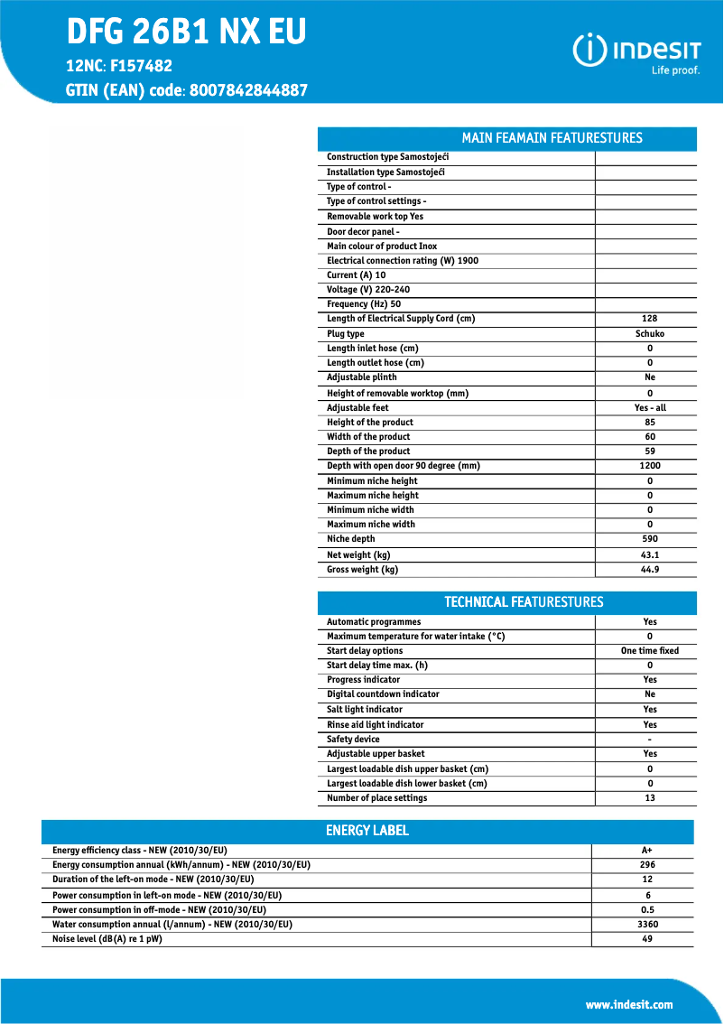 Image de la première page du manuel de l'appareil DFG 26B1 NX EU