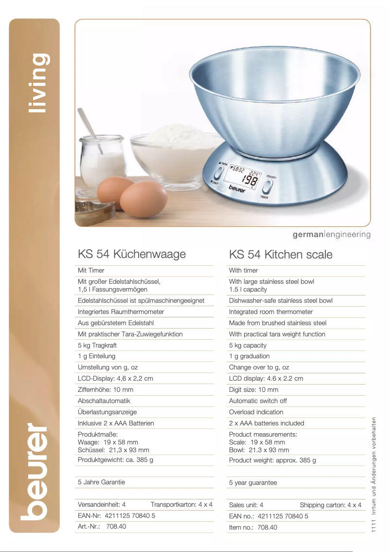 Page 1 de la notice Fiche technique Beurer KS 54