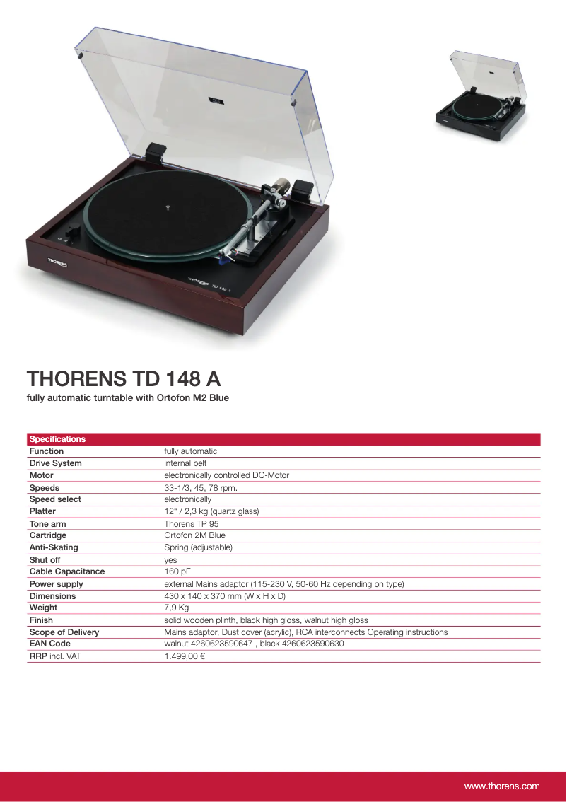 Page n°1 - Fiche technique Thorens TD 148 A