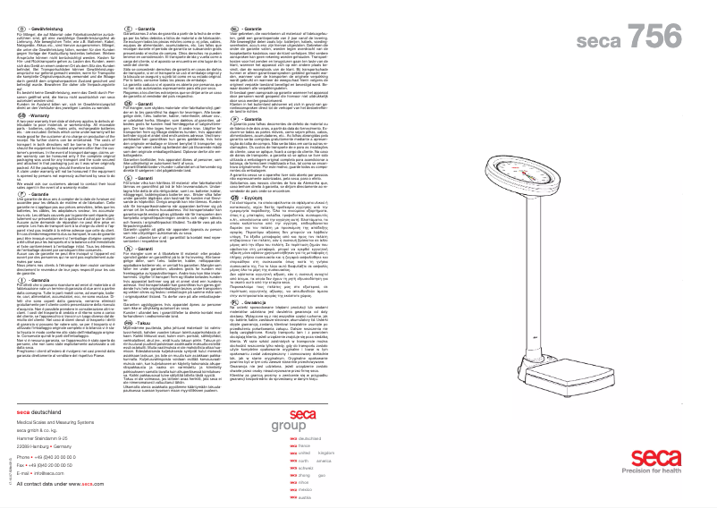 Page 1 de la notice Manuel utilisateur Seca 756