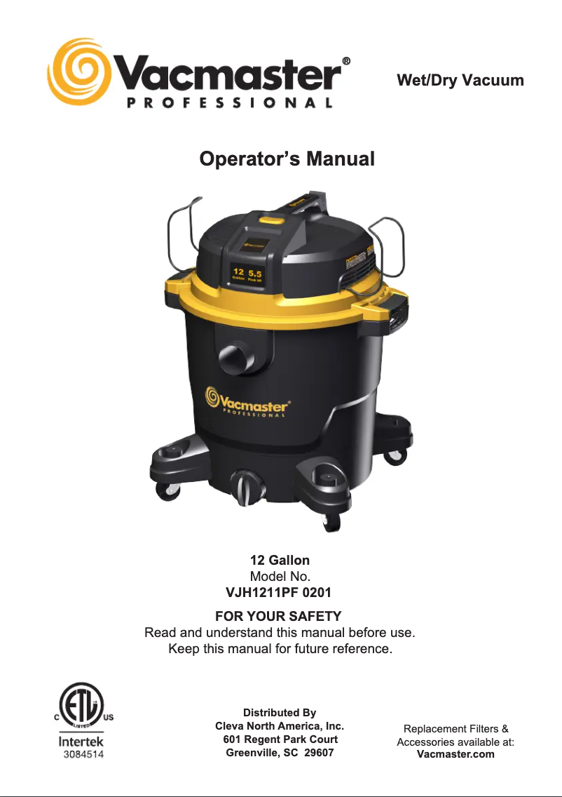 Page n°1 - Manuel utilisateur Vacmaster Professional VJH1211PF 0201