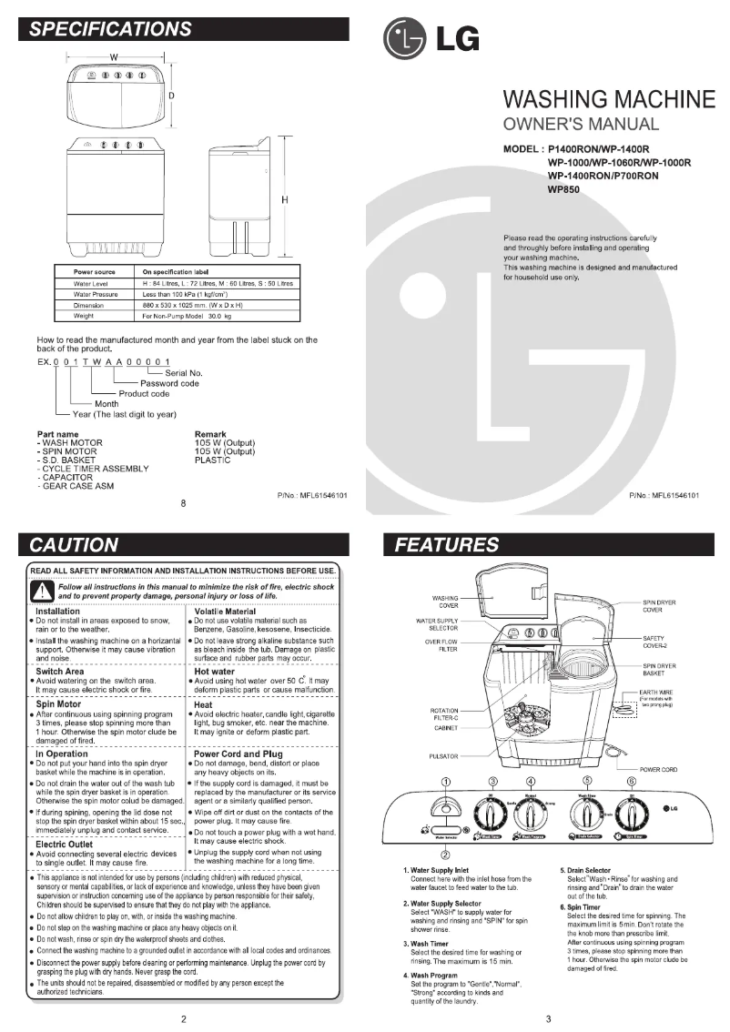 Image de la première page du manuel de l'appareil WP-1400RON
