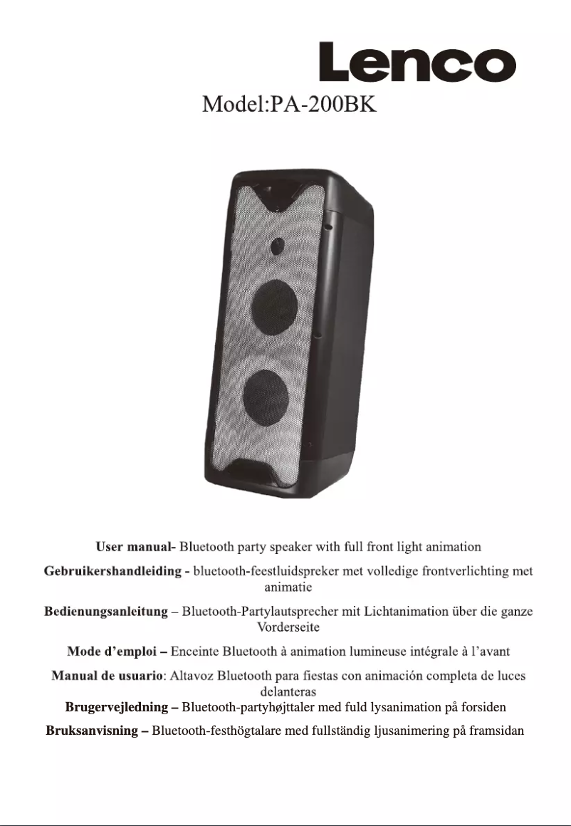 Page n°1 - Manuel utilisateur Lenco PA-200