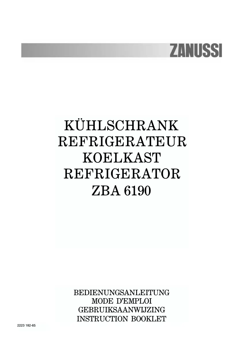 Page n°1 - Manuel utilisateur Zanussi ZBA 6190