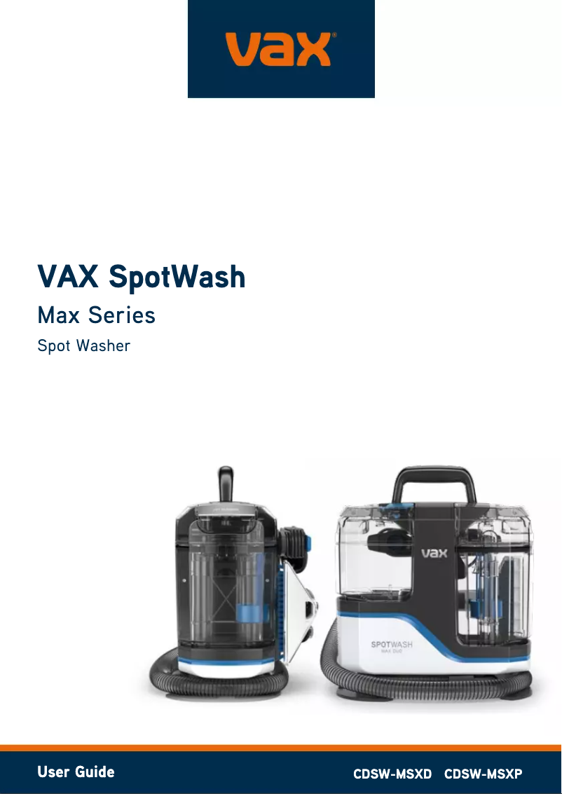 Page 1 de la notice Manuel utilisateur Vax SpotWash Max CDSW-MSXP