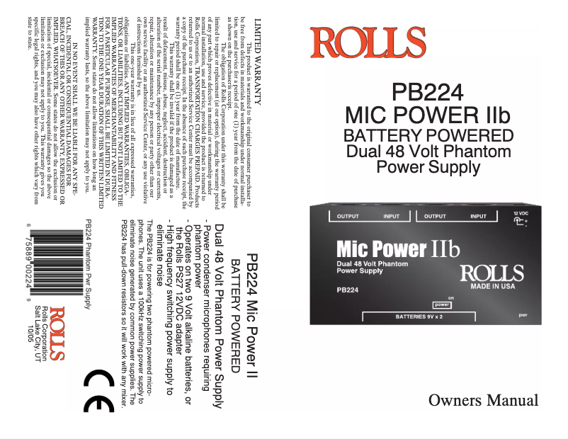 Page n°1 - Manuel utilisateur Rolls Mic Power IIb PB224