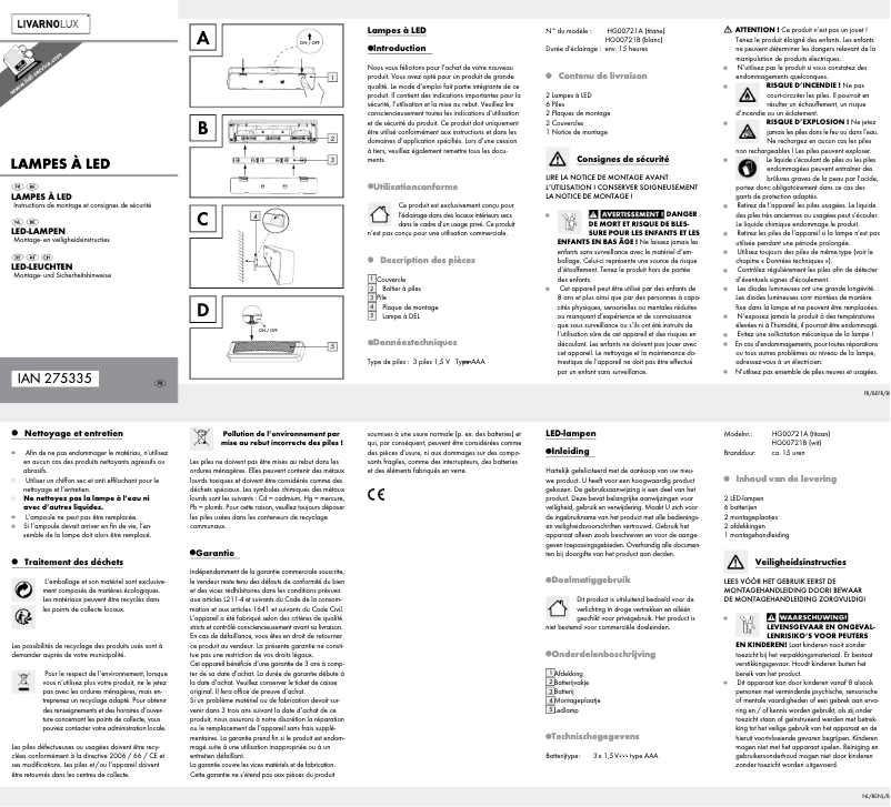 Page 1 de la notice Manuel utilisateur Livarno Lux IAN 275335