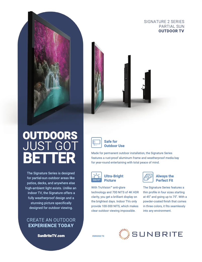 Page 1 de la notice Fiche technique SunBriteTV SB-S2-65-4K-BL