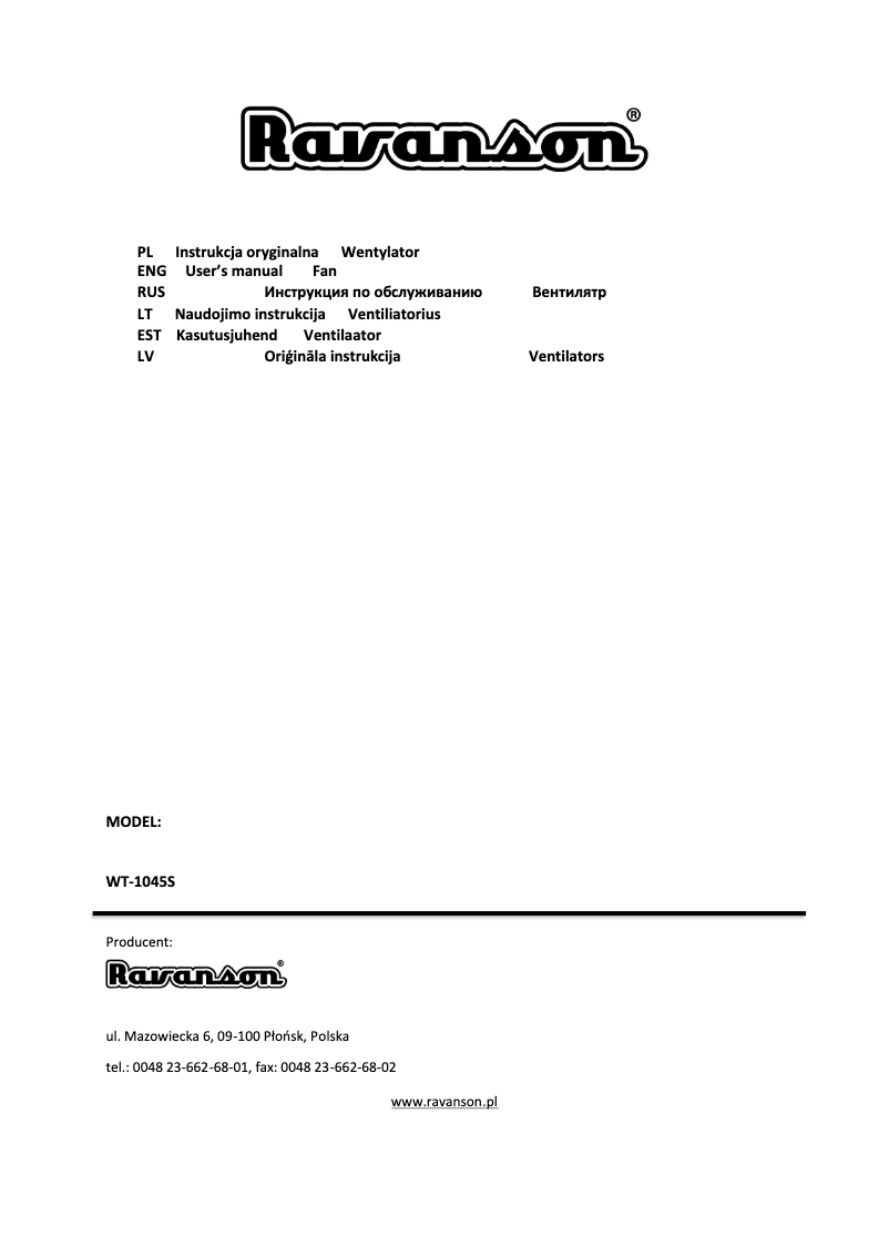 Page 1 de la notice Manuel utilisateur Ravanson WT 1045S