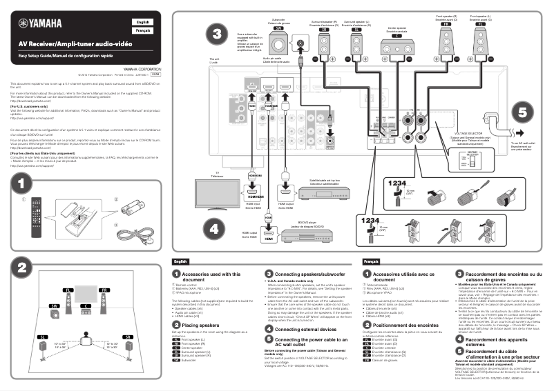 Page 1 de la notice Guide d'installation Yamaha YHT-2910