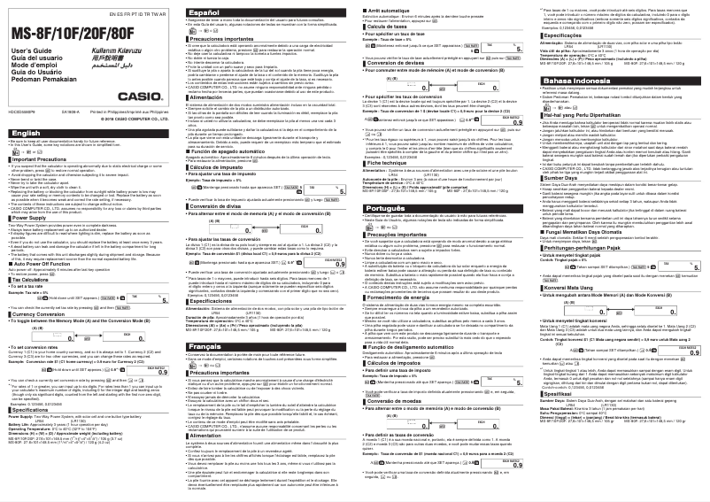Page 1 de la notice Manuel utilisateur Casio MS-20F