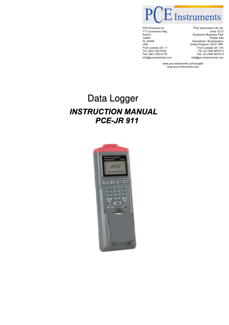 Page 1 de la notice Manuel utilisateur PCE Instruments PCE-JR 911