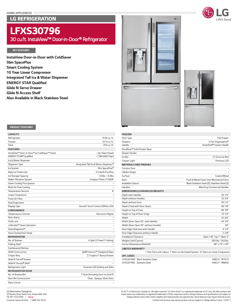 Page 1 de la notice Fiche technique LG LFXS30796S