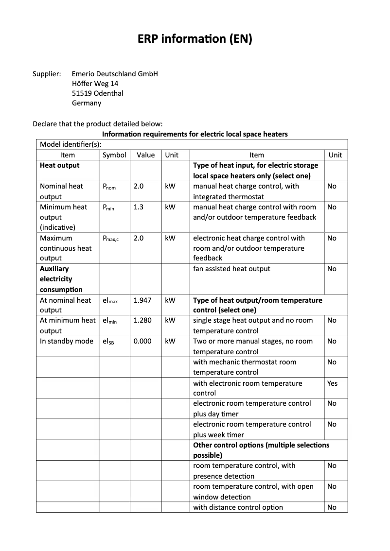 Page n°1 - Fiche technique Emerio FH-117208