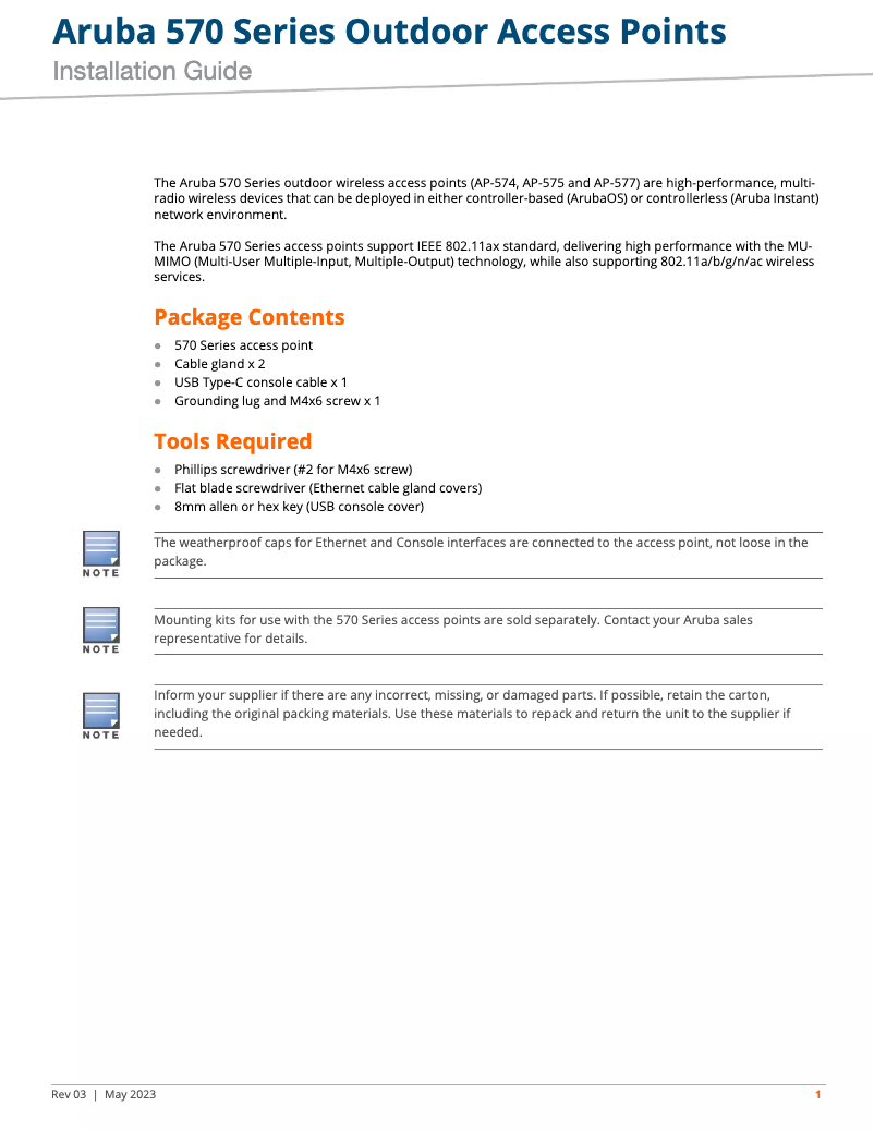 Page n°1 - Manuel utilisateur Aruba Aruba AP-577