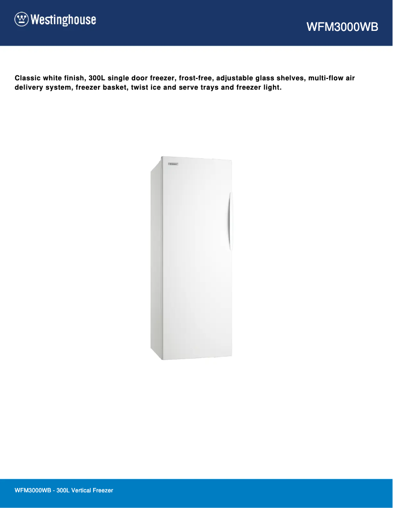 Page n°1 - Fiche technique Westinghouse WFM3000WB