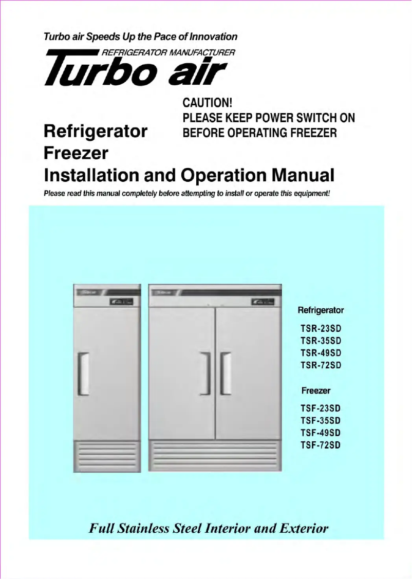 Page 1 de la notice Manuel utilisateur Turbo air TSR-72SD