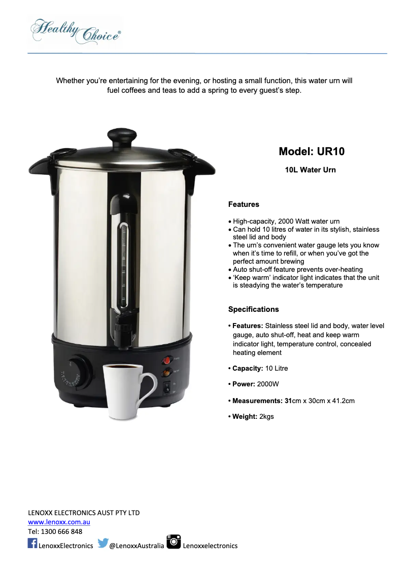 Page n°1 - Fiche technique Healthy Choice UR10