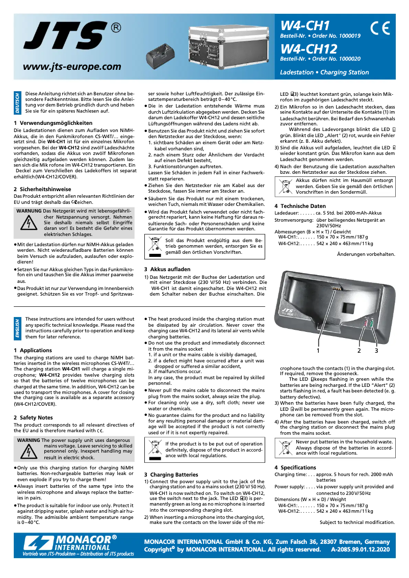 Page n°1 - Manuel utilisateur Monacor W4-CH1