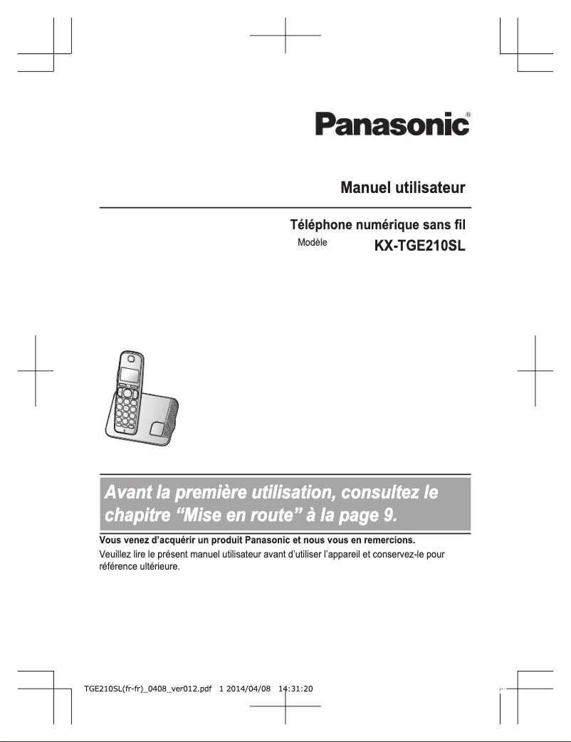 Page 1 de la notice Manuel utilisateur Panasonic KX-TGE210SL