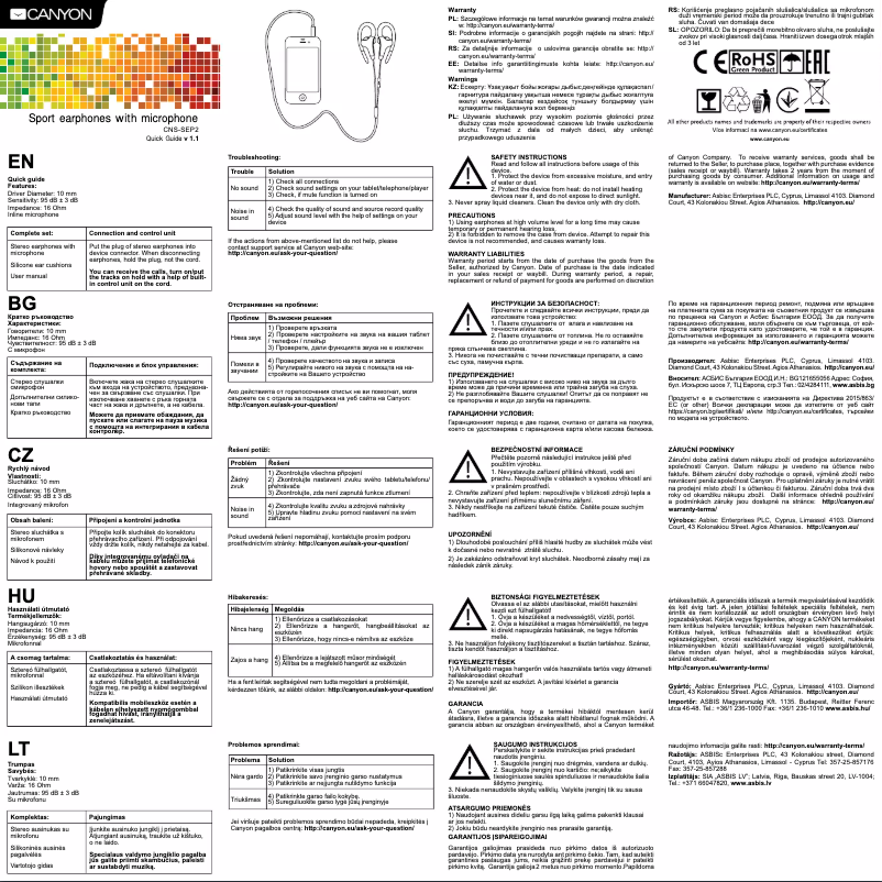 Page 1 de la notice Manuel utilisateur Canyon CNS-SEP2