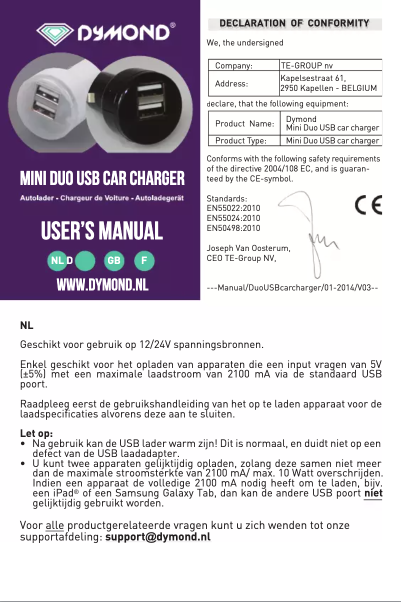 Page 1 de la notice Manuel utilisateur Dymond Mini Duo