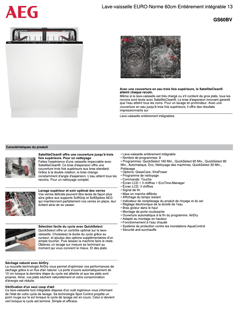 Page 1 de la notice Fiche technique AEG GS60BV