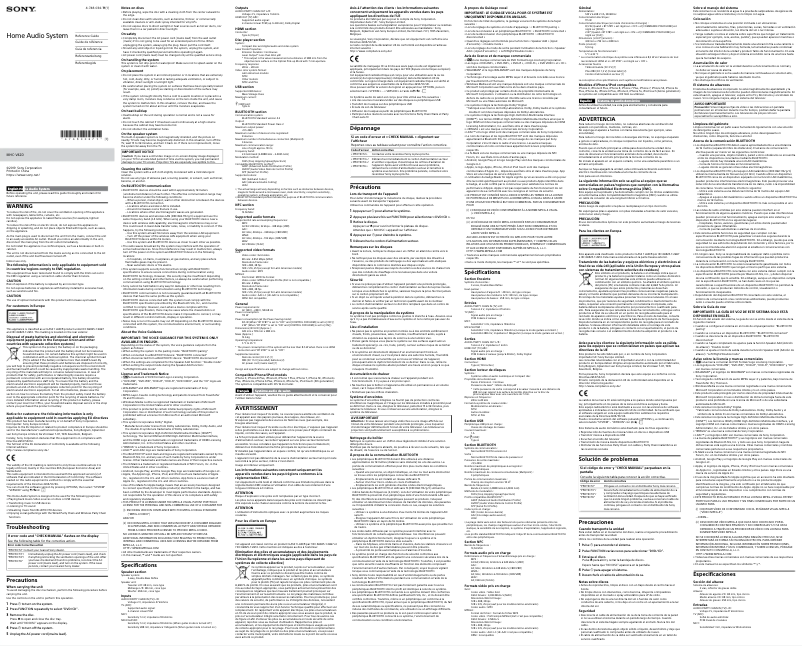 Page 1 de la notice Manuel utilisateur Sony MHC-V42