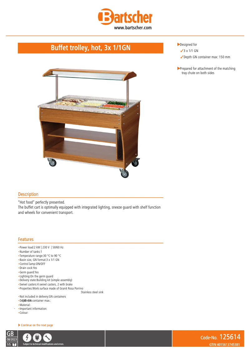 Page n°1 - Fiche technique Bartscher 115115