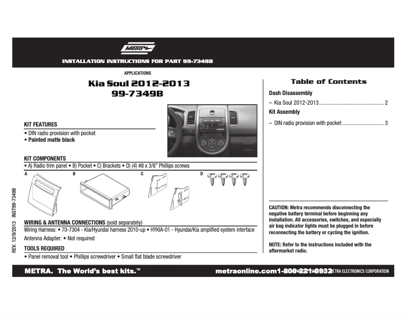 Page 1 de la notice Manuel utilisateur Metra 99-7349B