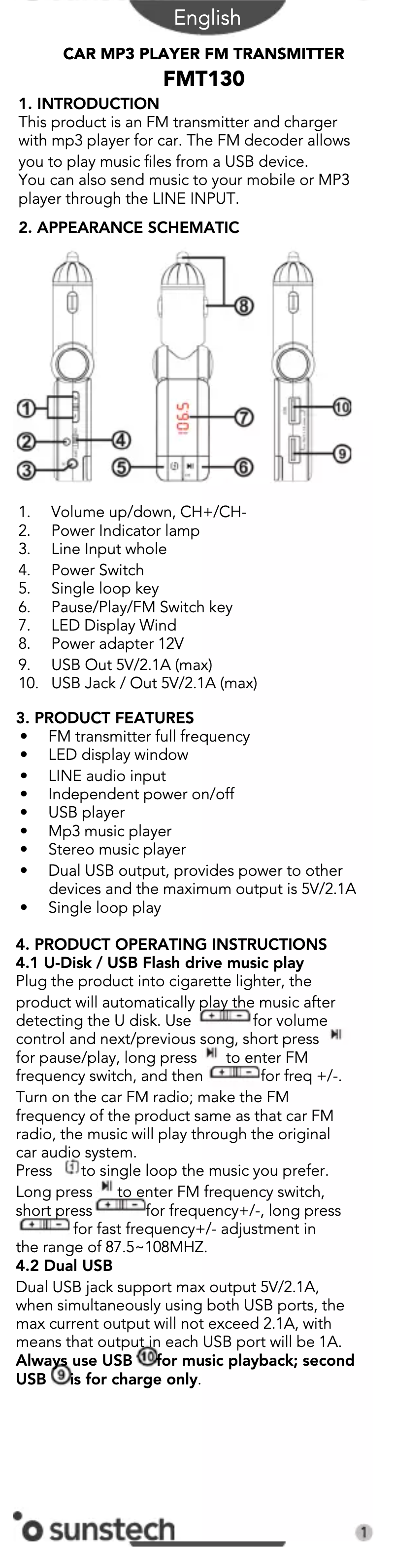 Page n°1 - Manuel utilisateur Sunstech FMT130