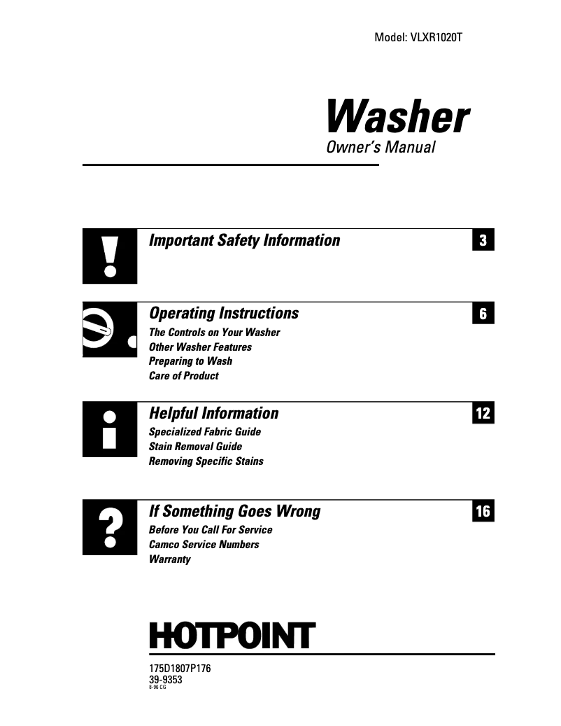 Página 1 del manual Manual de usuario Hotpoint VLXR1020AWO