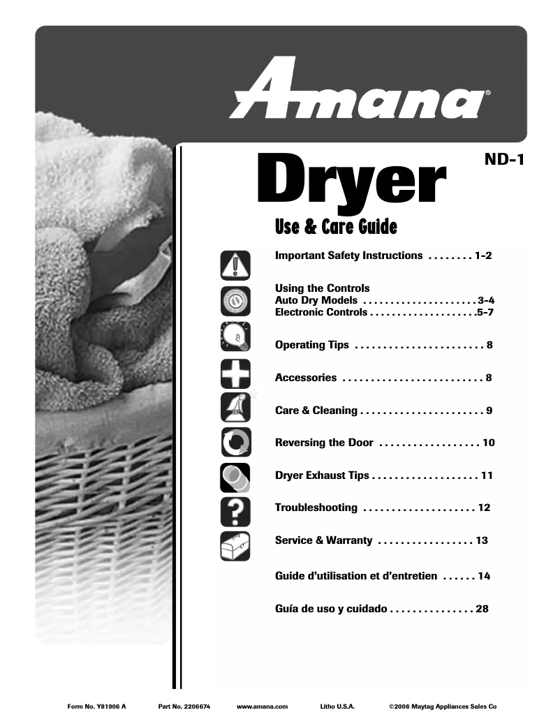 Page n°1 - Manuel utilisateur Amana NDE8805AYW