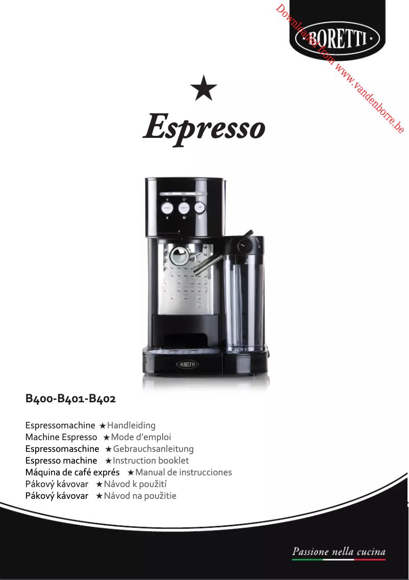 Page 1 de la notice Manuel utilisateur Boretti Espresso B402
