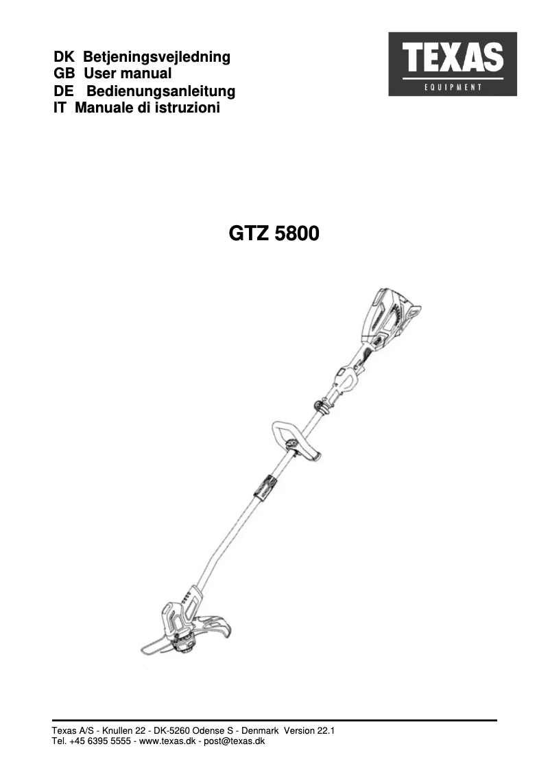 Page n°1 - Manuel utilisateur Texas GTZ 5800