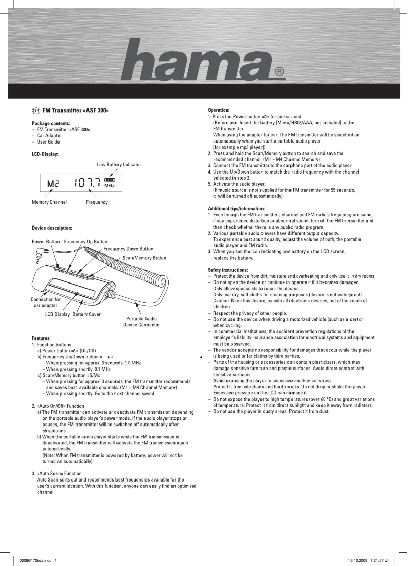 Image de la première page du manuel de l'appareil ASF 300