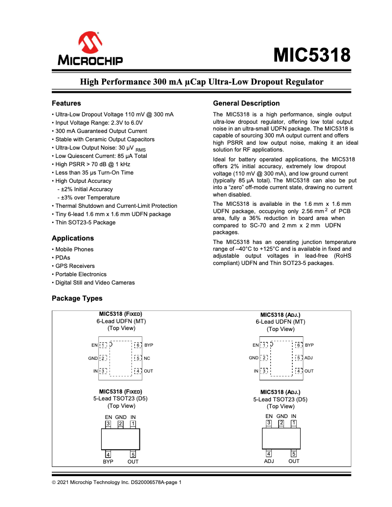 Page 1 de la notice Manuel utilisateur Microchip MIC5318